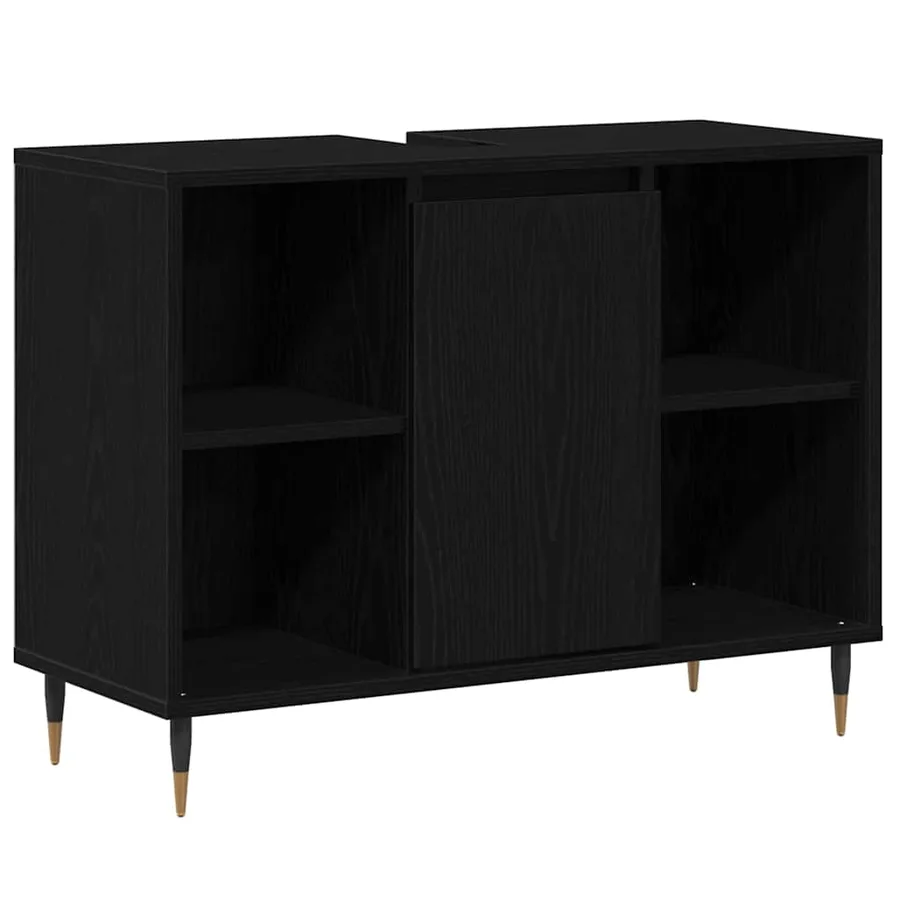 Cabinet de salle de bain Noir 80 x 33 x 60 cm Bois d'ingénierie - 2