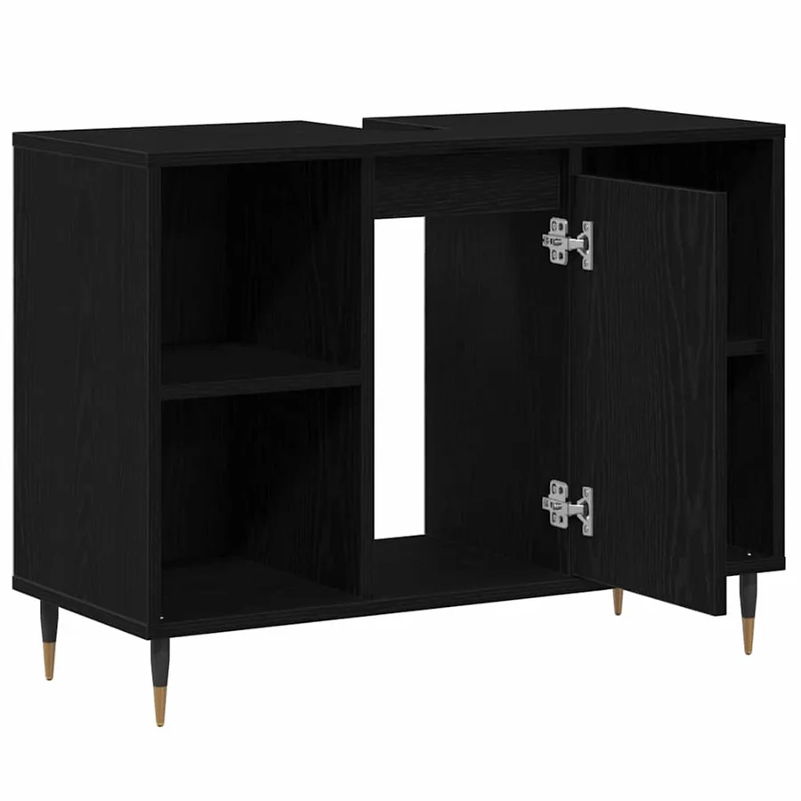 Cabinet de salle de bain Noir 80 x 33 x 60 cm Bois d'ingénierie - 5
