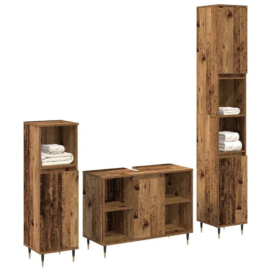 Ensemble de mobilier de salle de bain 3 pcs Bois Ancien - 2
