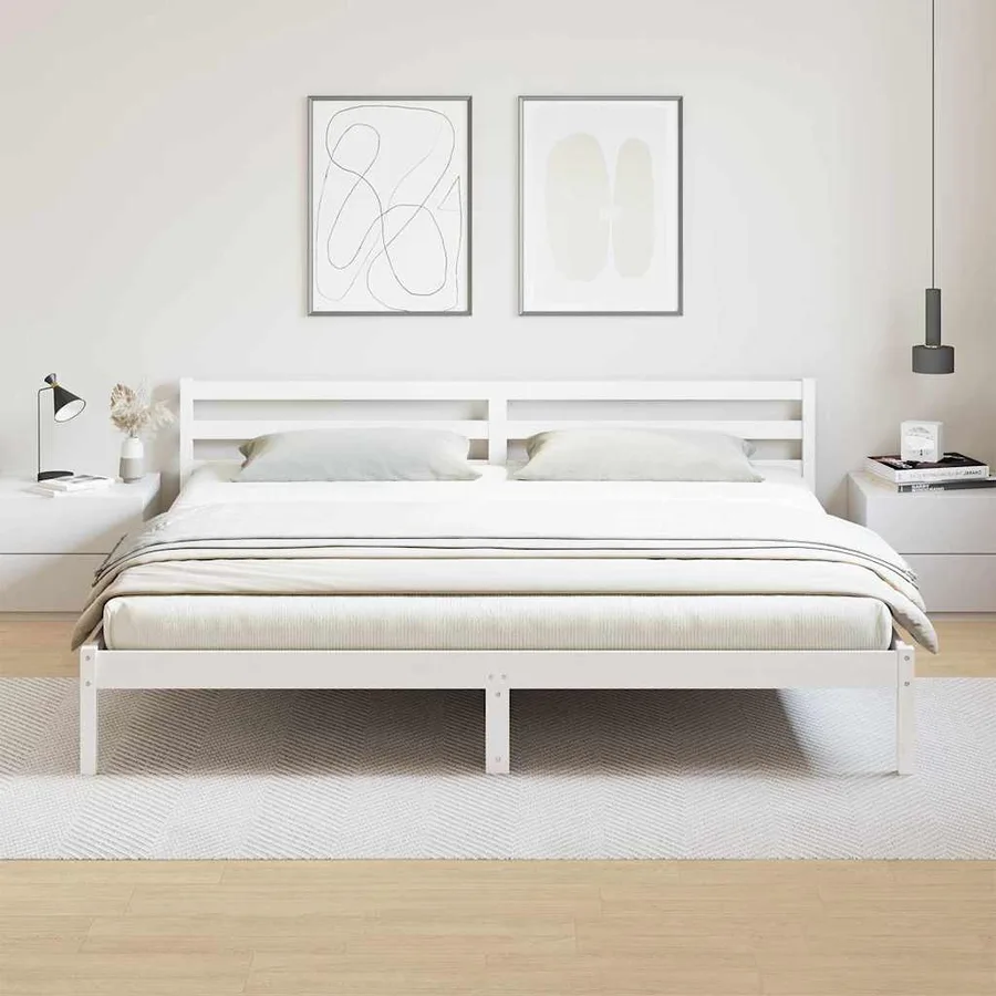 Cadre de lit Blanc 215,5 x 205,5 x 69,5 cm Bois de Pin Massif - 4