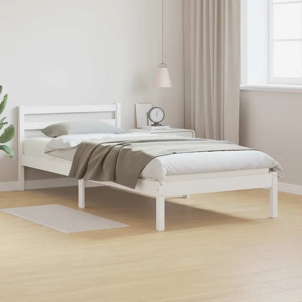 Cadre de lit Blanc 215,5 x 105,5 x 69,5 cm Bois de Pin Massif