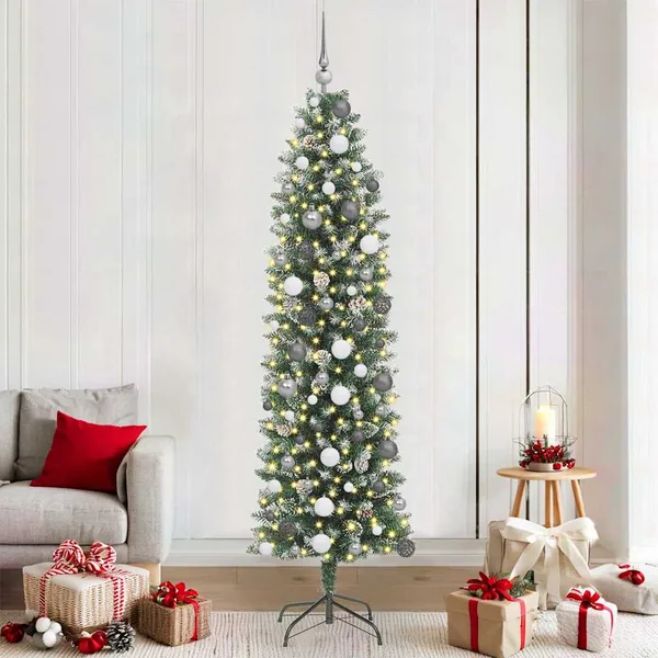 Arbre de Noël artificiel slim avec 300 LED Vert et blanc 210 cm