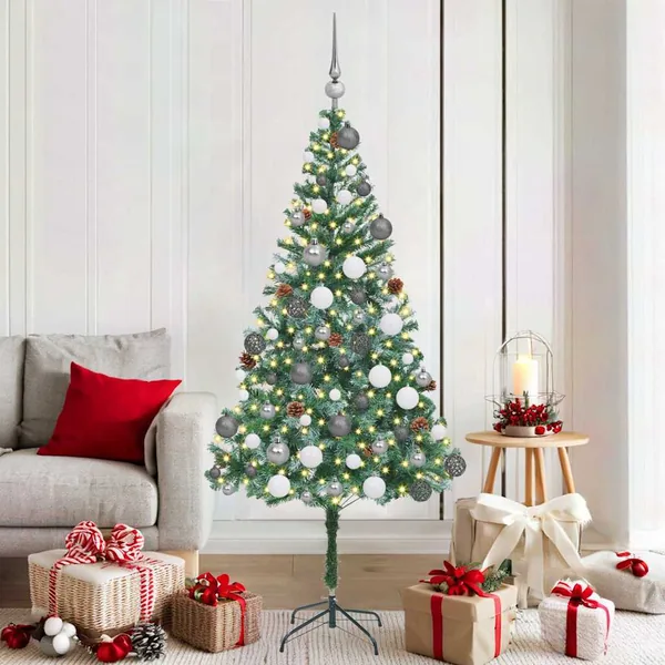 Sapin de Noël artificiel avec 300 LED Vert 180 cm PVC et Acier