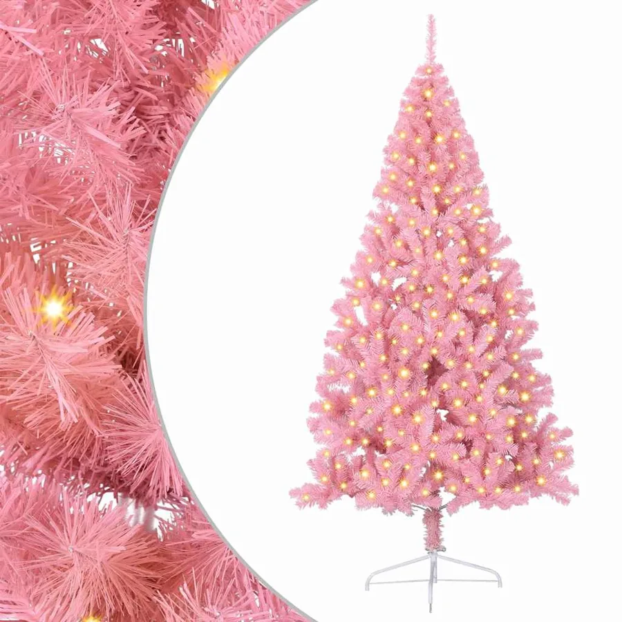 Sapin de Noël artificiel pré-éclairé Rose 240 cm PVC - 2