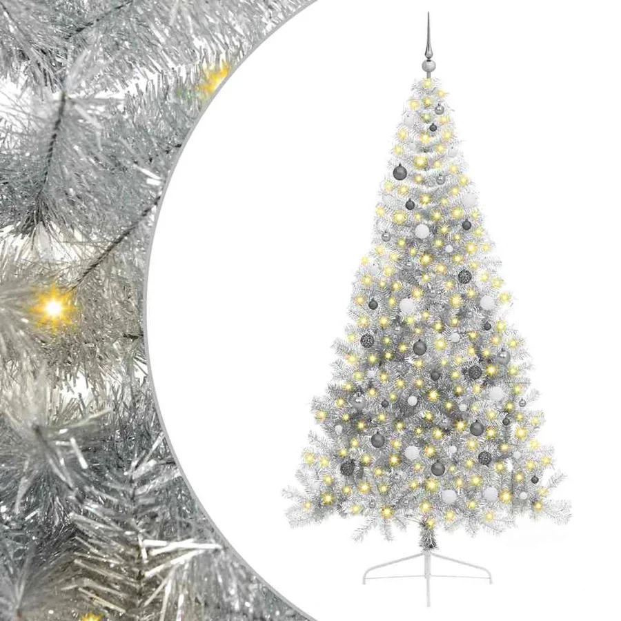 Sapin de Noël artificiel pré-éclairé Argent 240 cm PET - 2