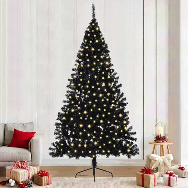 Sapin de Noël artificiel pré-éclairé Noir 240 cm PVC