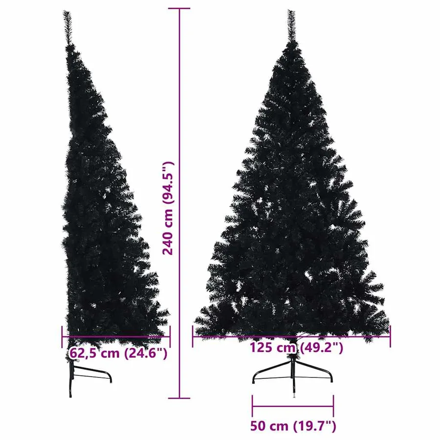 Sapin de Noël artificiel pré-éclairé Noir 240 cm PVC - 13