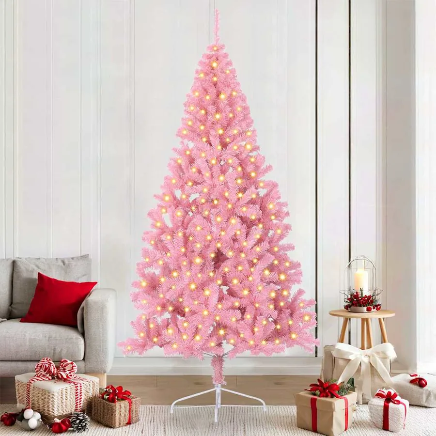 Sapin de Noël artificiel pré-éclairé Rose 210 cm PVC