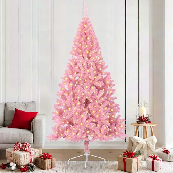 Sapin de Noël artificiel pré-éclairé Rose 210 cm PVC