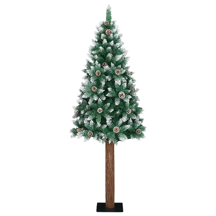 Sapin de Noël mince Vert 210 cm PVC et bois de pin massif - 2