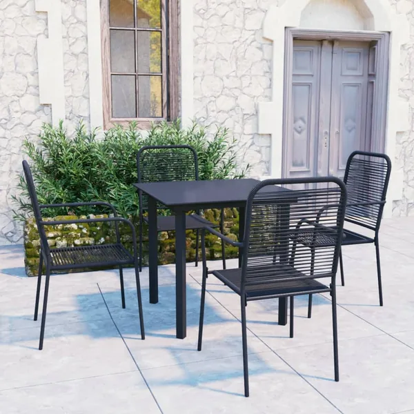 Ensemble à manger de jardin 5 pcs noir verre et acier