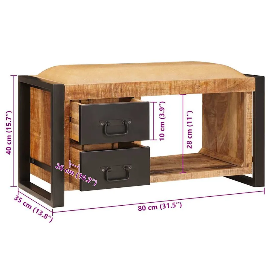 Banc de rangement avec tiroir Marron Bois de manguier massif - 13
