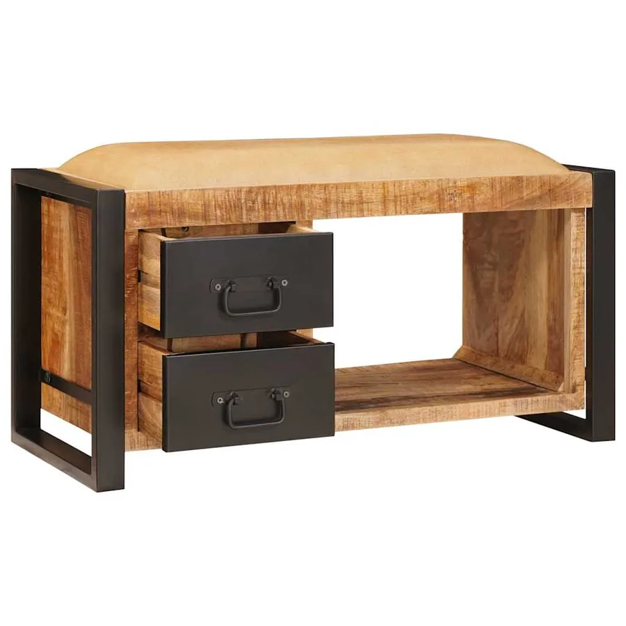 Banc de rangement avec tiroir Marron Bois de manguier massif - 2