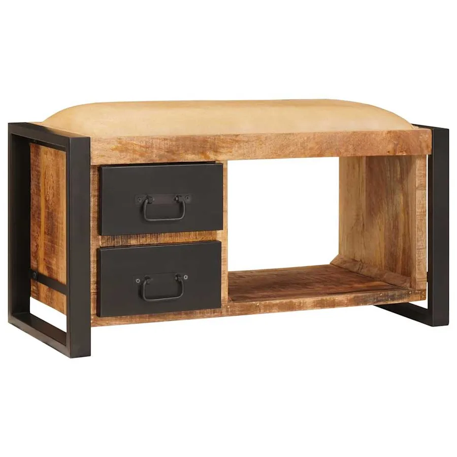 Banc de rangement avec tiroir Marron Bois de manguier massif - 3