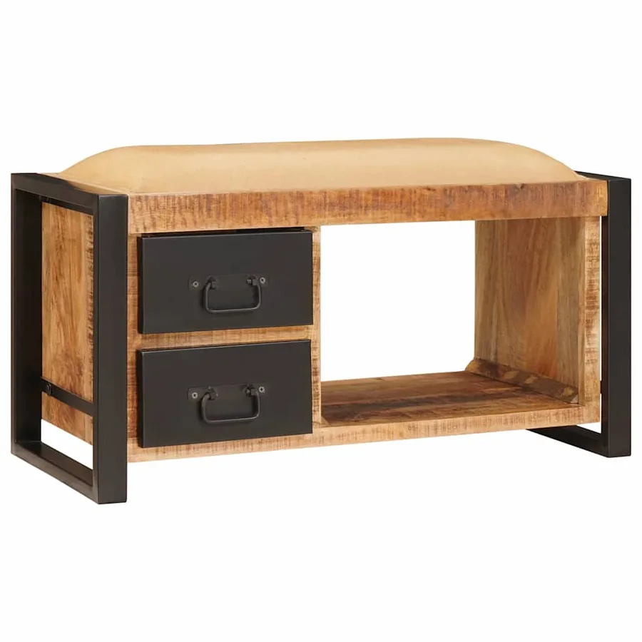 Banc de rangement avec tiroir Marron Bois de manguier massif - 4