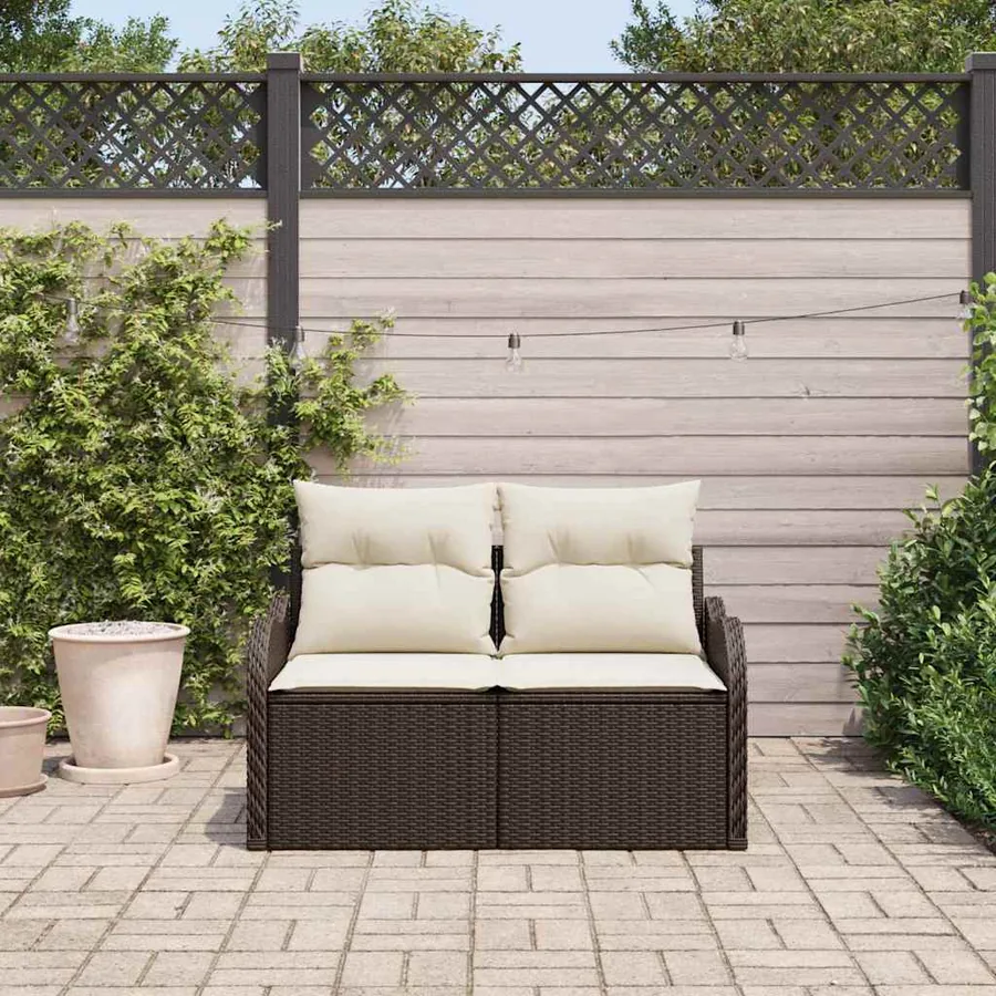 Canapé de jardin avec coussin Marron 121 x 62 x 69cm polyrotin - 3
