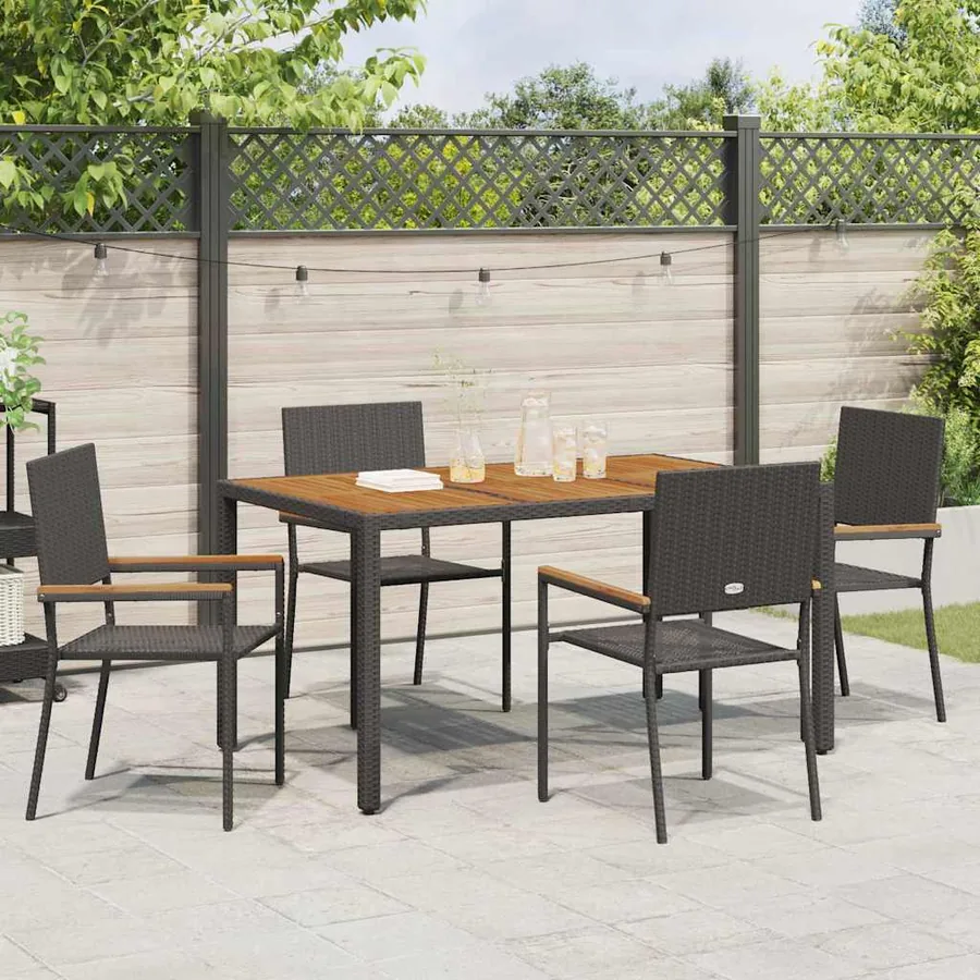 Ensemble de salle à manger pour jardin 5 pcs Noir polyrotin - 4