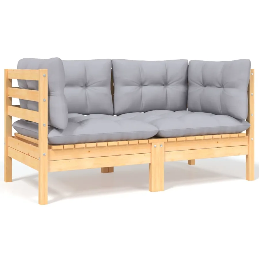 Salon de jardin 5 pcs avec coussins gris bois de pin massif - 4