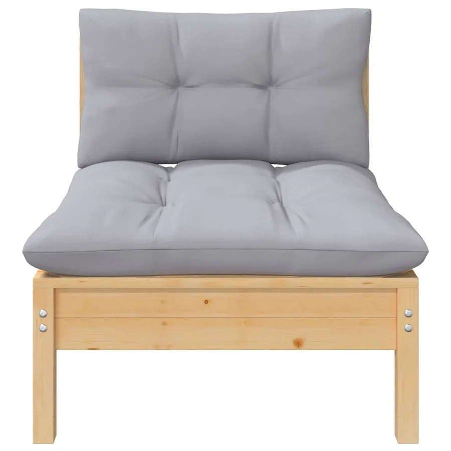 Salon de jardin 5 pcs avec coussins gris bois de pin massif - 6