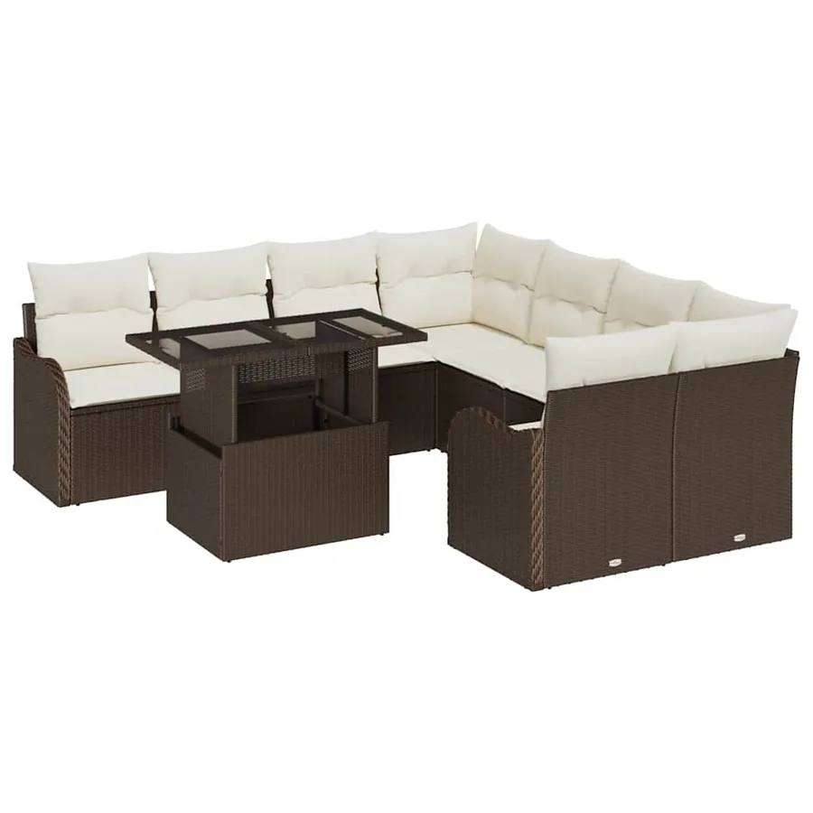 Ensemble de canapé de jardin 9 pcs Marron Polyrotin - 2