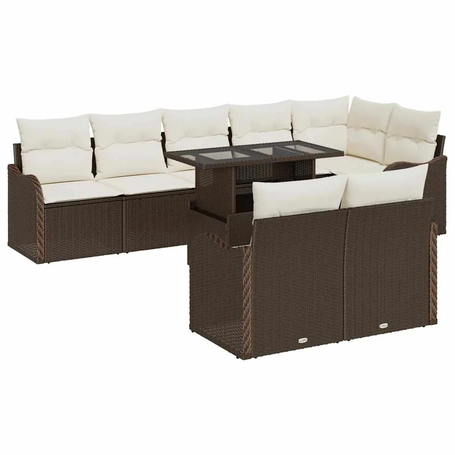 Ensemble de canapé de jardin 9 pcs Marron Poly Rattan
