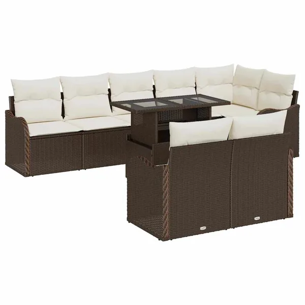 Ensemble de canapé de jardin 9 pcs Marron Poly Rattan