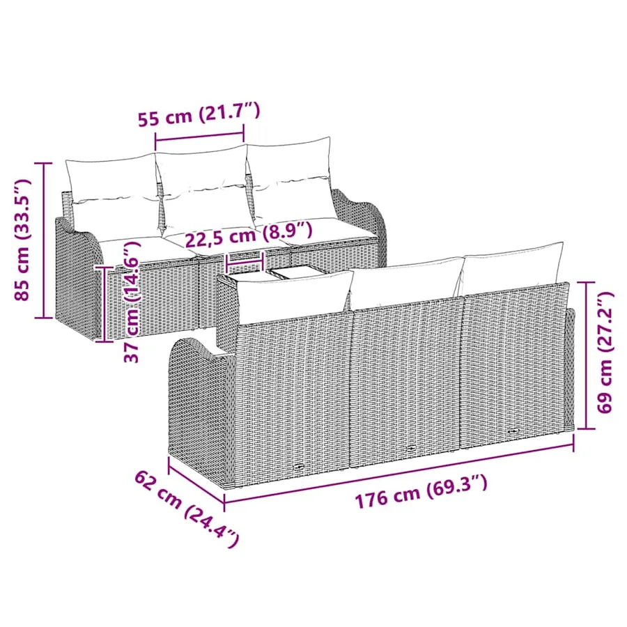 Ensemble de canapé de jardin avec coussin 7 pcs Marron et Crème - 11