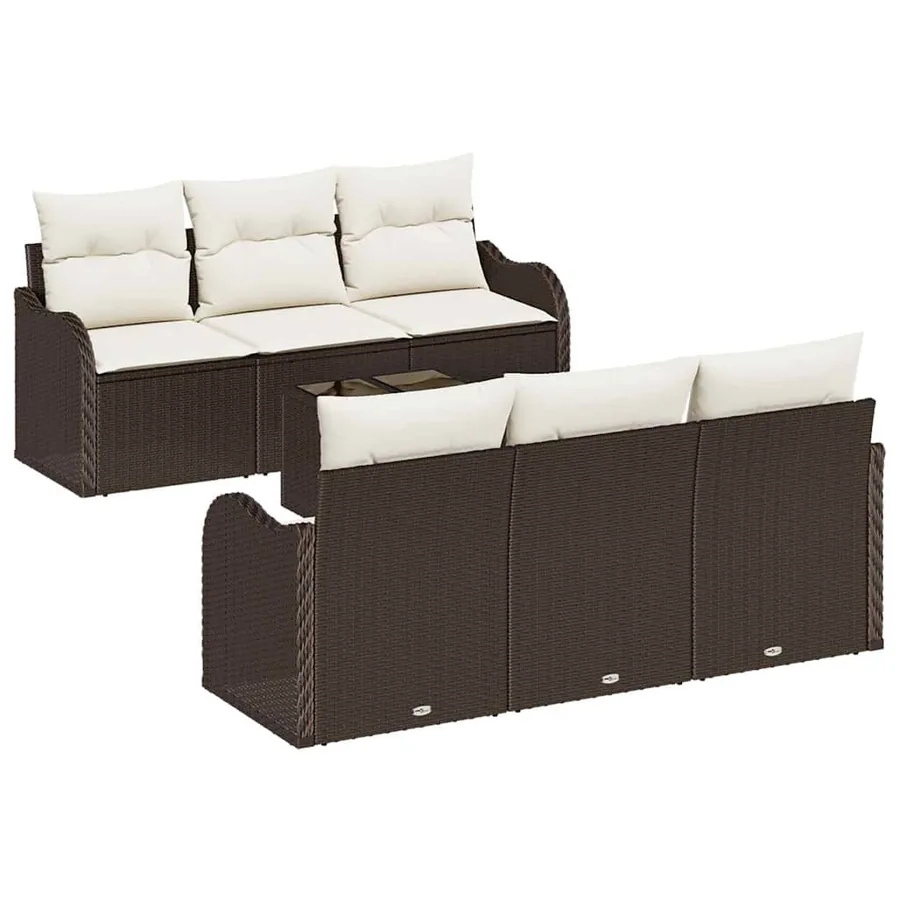 Ensemble de canapé de jardin avec coussin 7 pcs Marron et Crème - 2