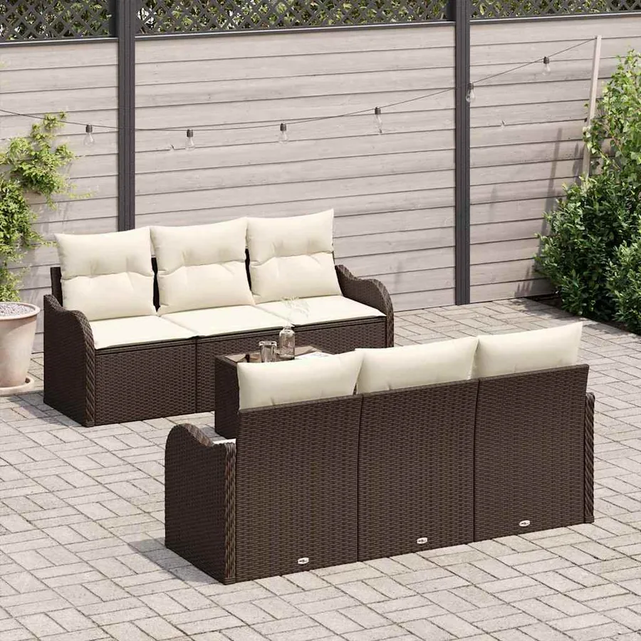 Ensemble de canapé de jardin avec coussin 7 pcs Marron et Crème - 3