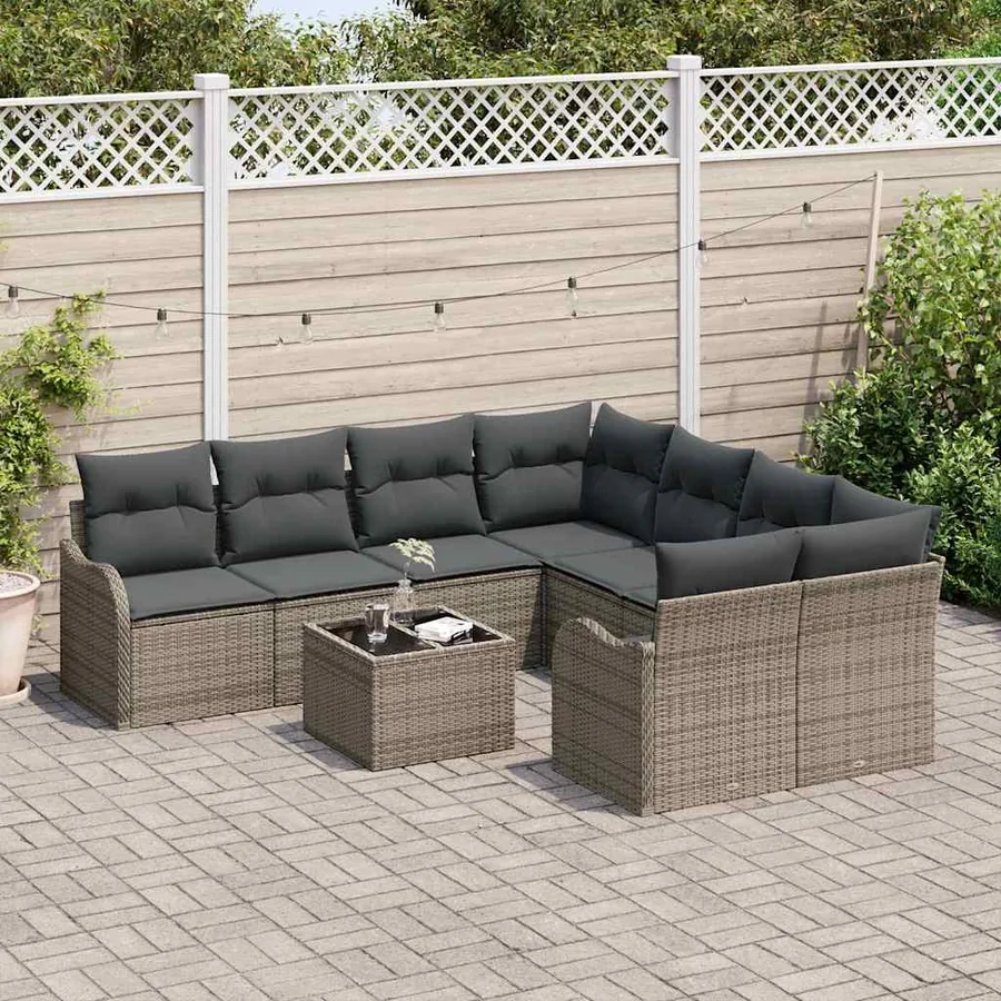 Ensemble de canapé de jardin avec coussin 9 pcs Gris polyrotin - 3