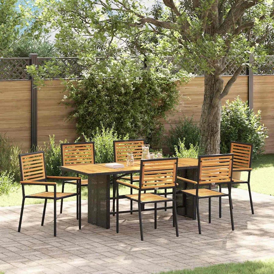 Ensemble de salle à manger pour jardin 7 pcs Noir et Marron