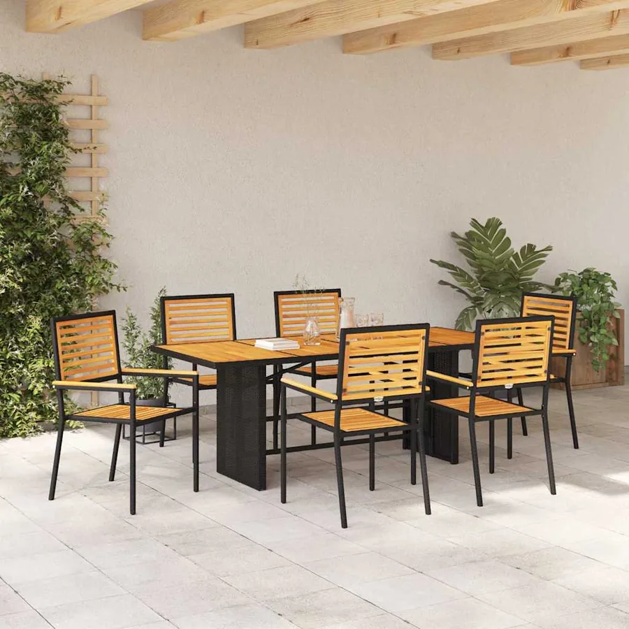 Ensemble de salle à manger pour jardin 7 pcs Noir et Marron - 4