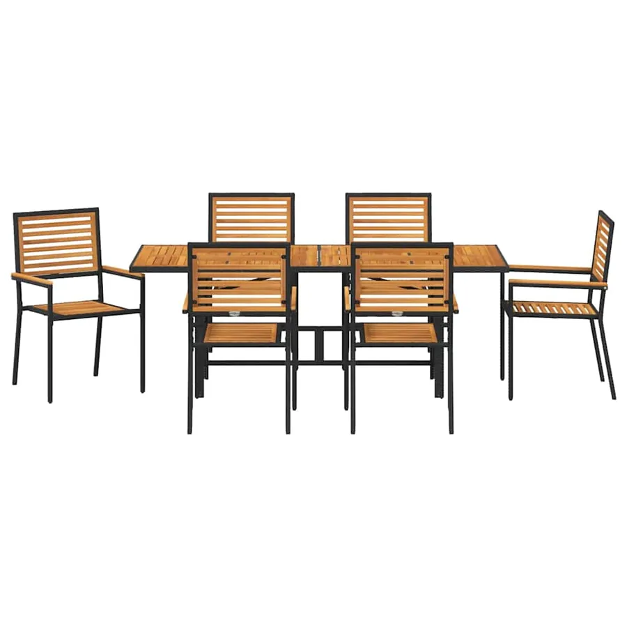 Ensemble de salle à manger pour jardin 7 pcs Noir et Marron - 7
