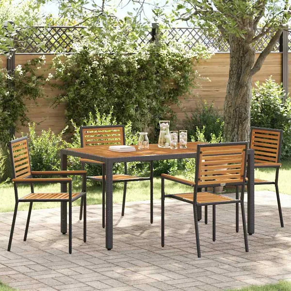Ensemble de salle à manger pour jardin 5 pcs Noir et Marron