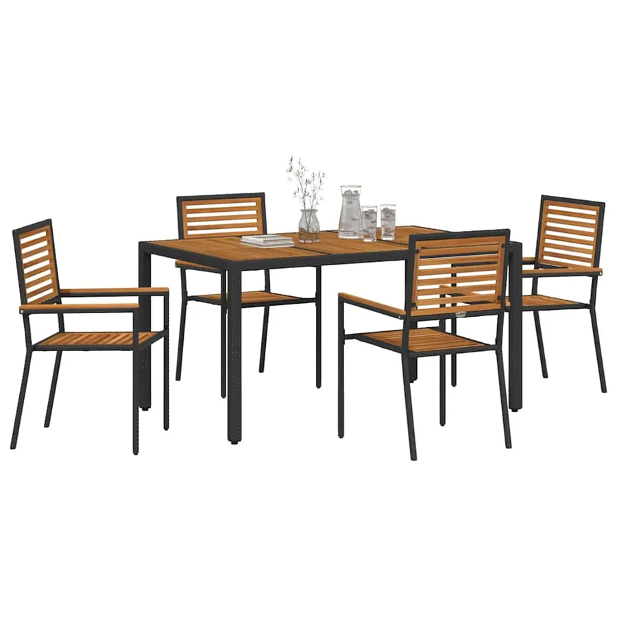 Ensemble de salle à manger pour jardin 5 pcs Noir et Marron - 3