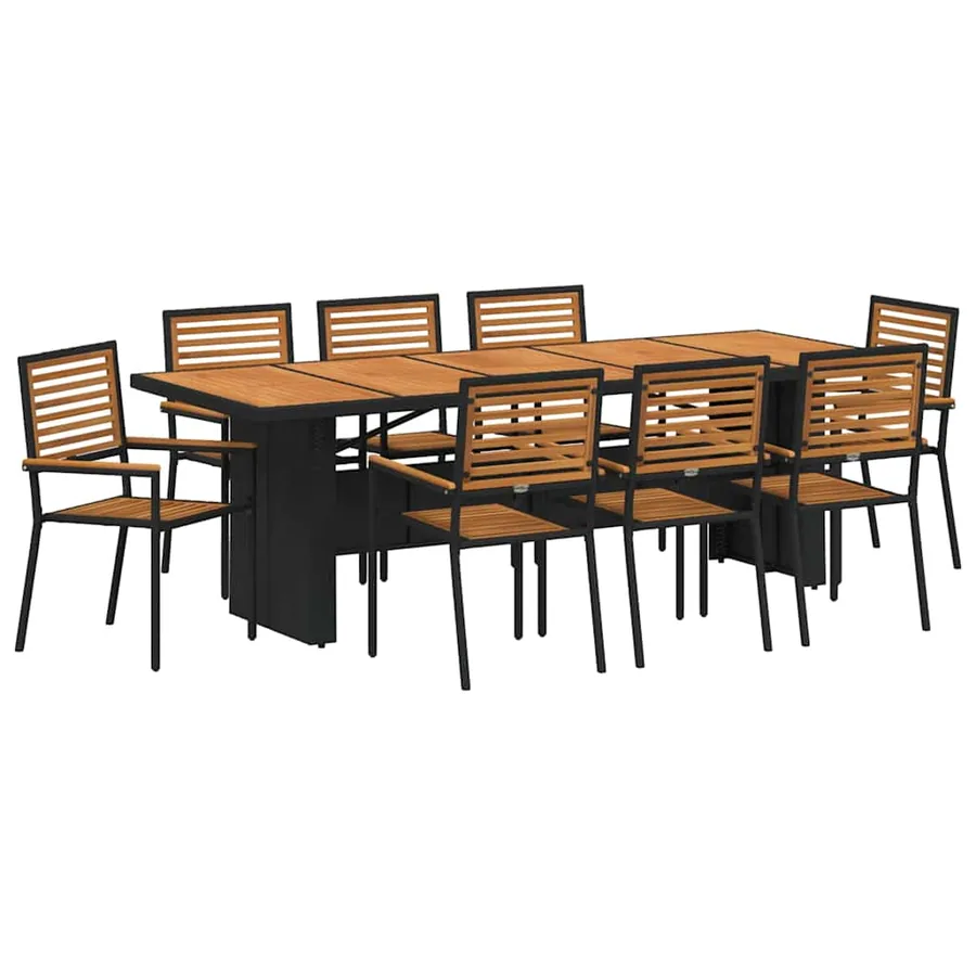 Ensemble de salle à manger pour jardin 9 pcs Noir et Marron - 2