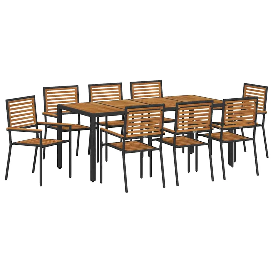 Ensemble de salle à manger pour jardin 9 pcs Noir et Marron - 2