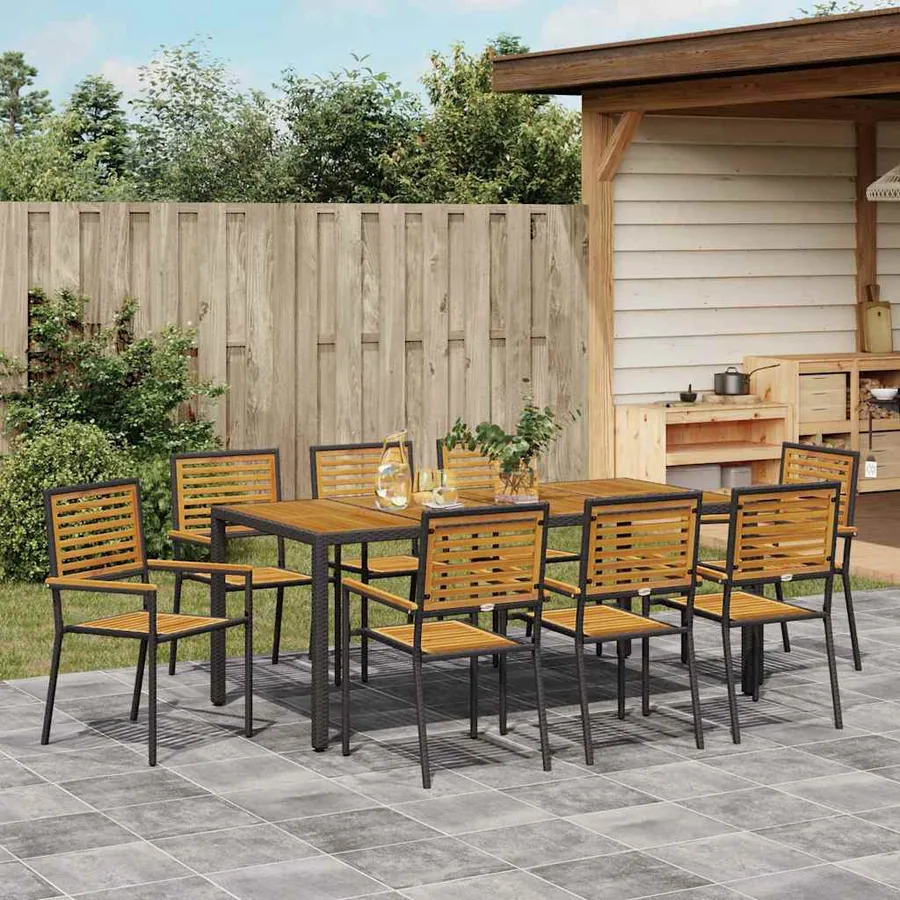 Ensemble de salle à manger pour jardin 9 pcs Noir et Marron - 4