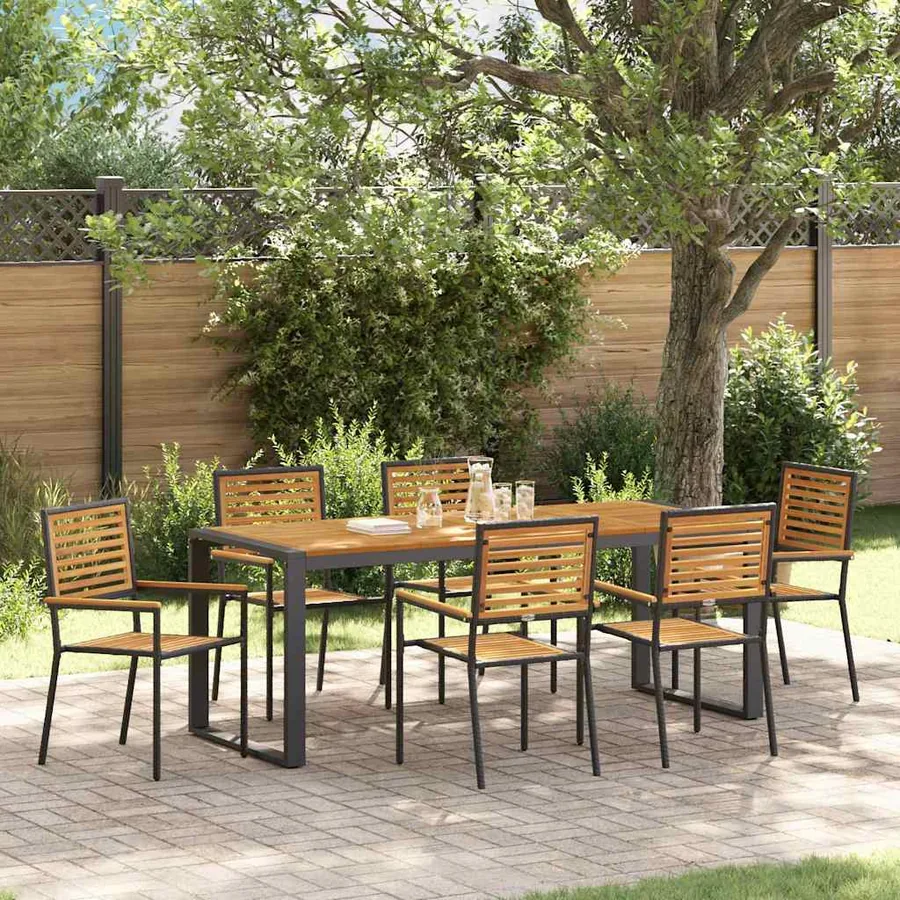 Ensemble de salle à manger pour jardin 7 pcs Noir et Marron