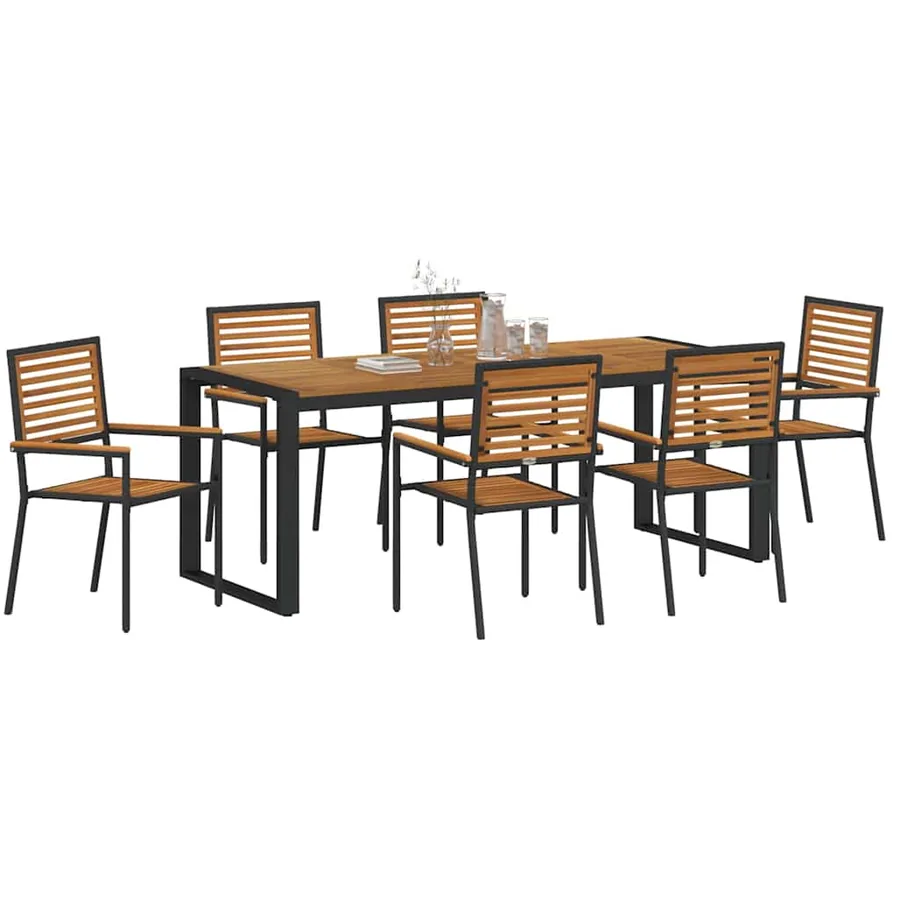 Ensemble de salle à manger pour jardin 7 pcs Noir et Marron - 3