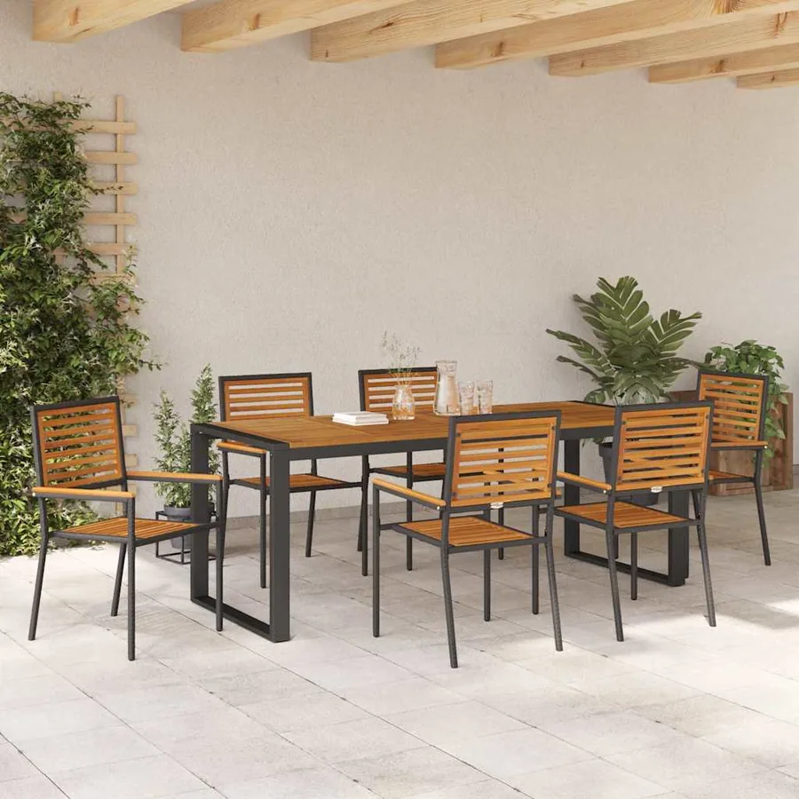 Ensemble de salle à manger pour jardin 7 pcs Noir et Marron - 4