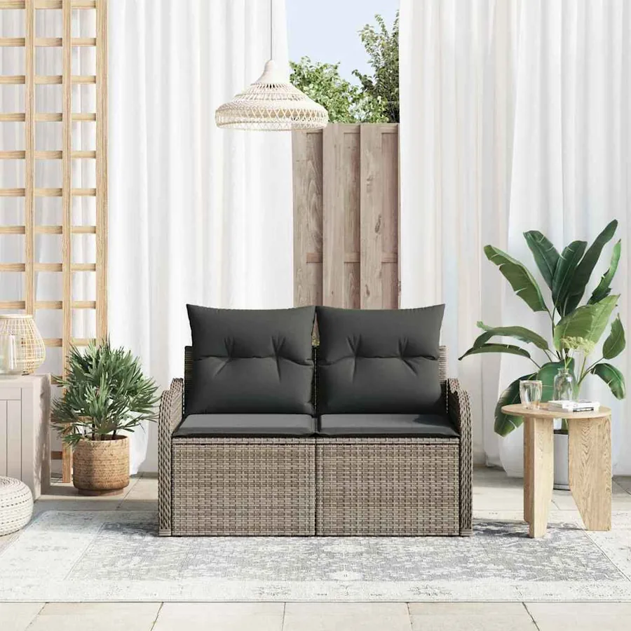 Canapé de jardin avec coussin Gris 121 x 62 x 69cm polyrotin - 3