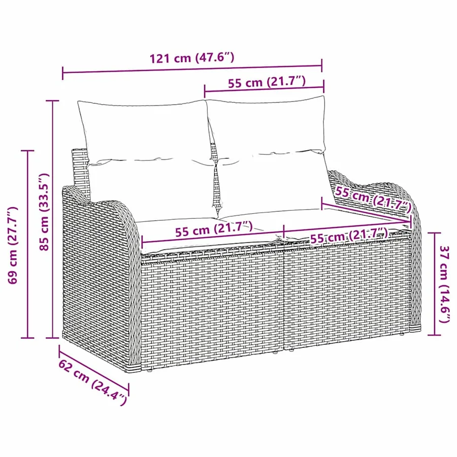 Canapé de jardin avec coussin Gris 121 x 62 x 69cm polyrotin - 7