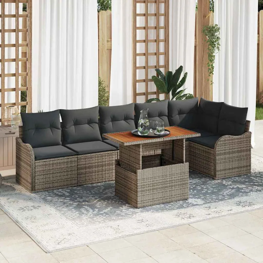 Ensemble de canapé de jardin avec coussin 7 pcs Gris