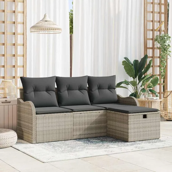 Ensemble de canapé de jardin 4 pcs Gris clair polyrotin