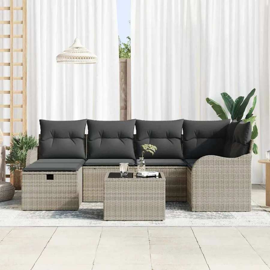Ensemble de canapé de jardin 7 pcs Gris clair Poly rotin - 3