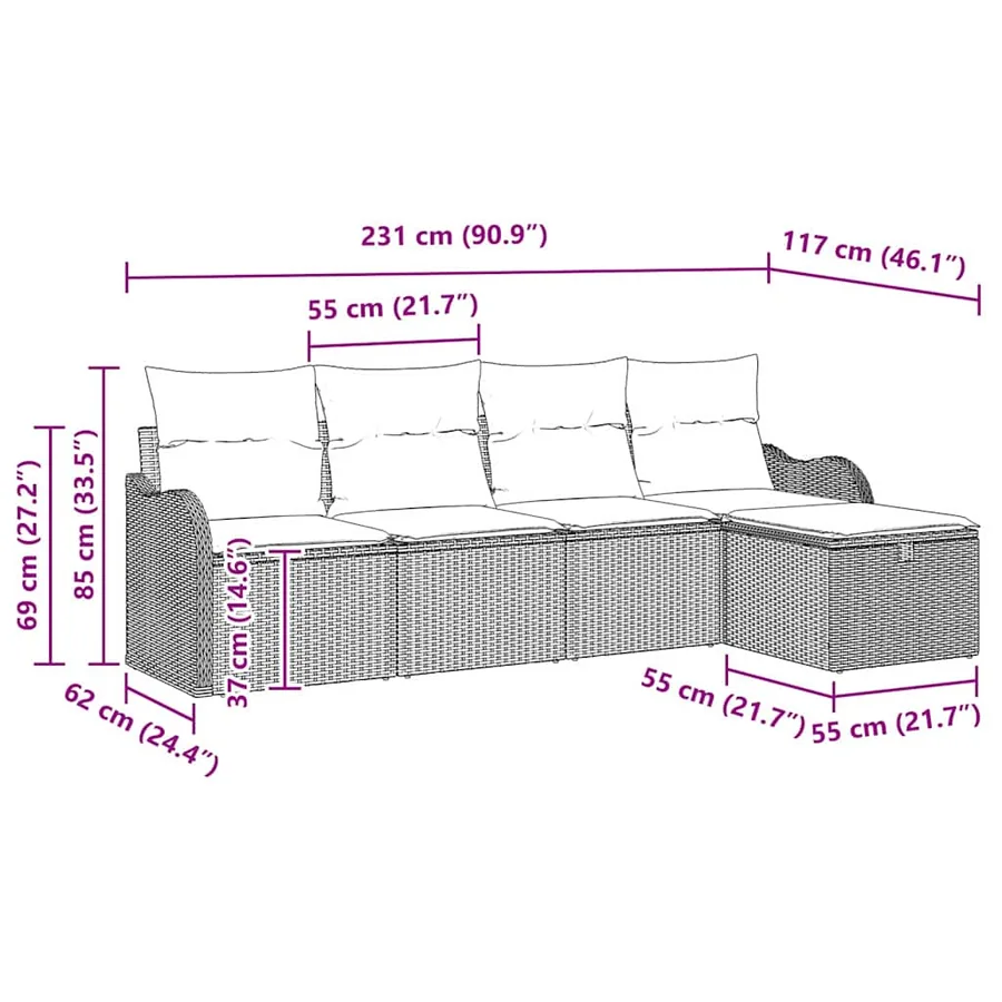 Ensemble de canapé de jardin avec coussin 5 pcs Gris polyrotin - 9