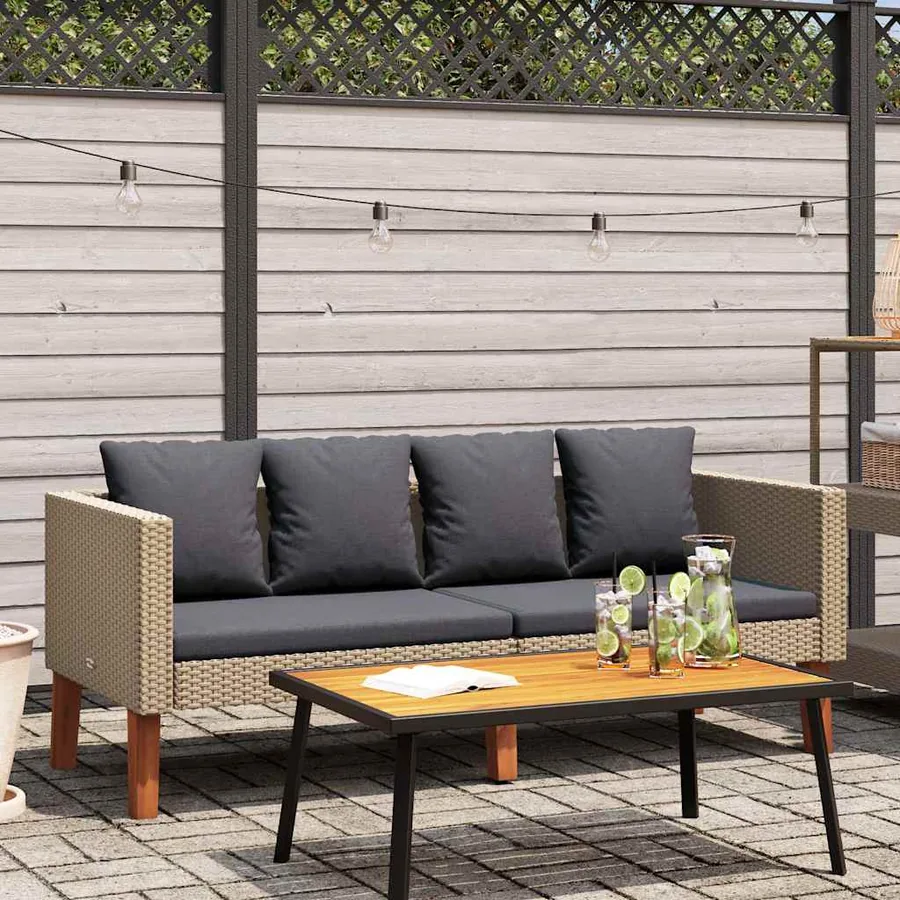 Canapé de jardin à 2 places avec coussins Résine tressée Beige