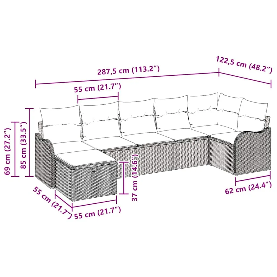 Ensemble de Canapés avec coussin 7 pcs Gris polyrotin - 10