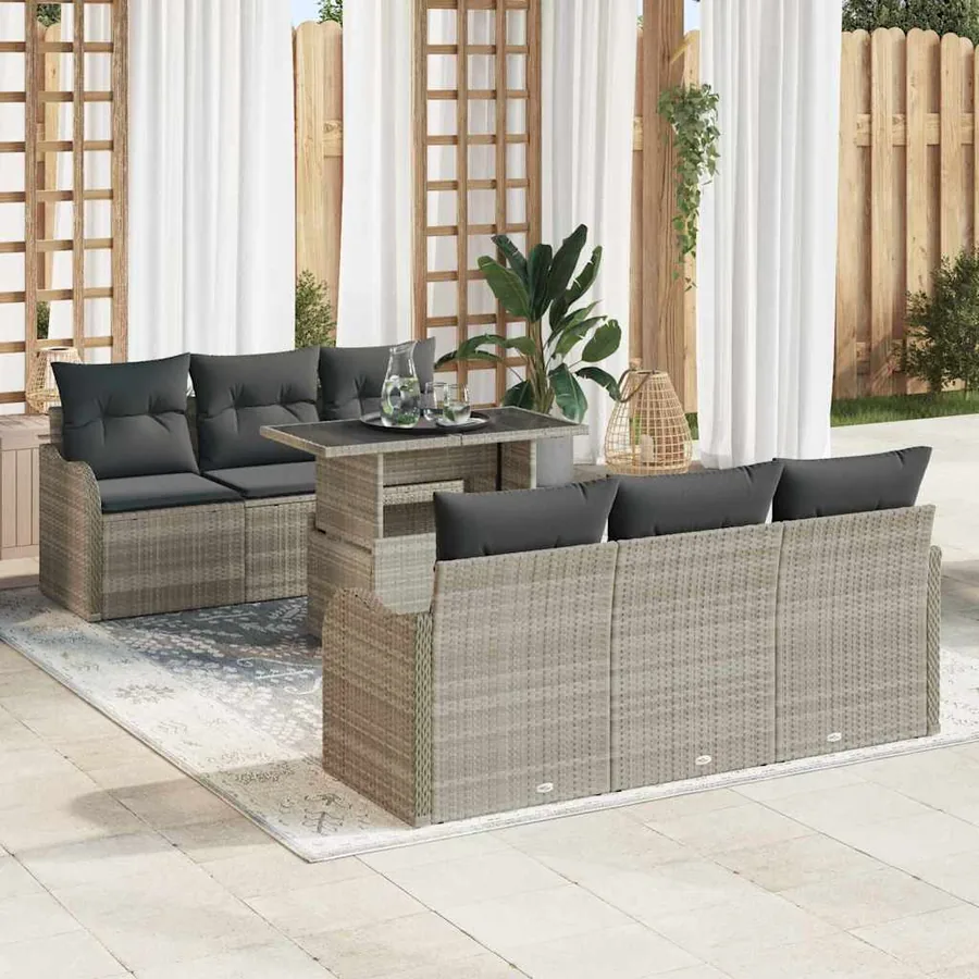 Ensemble de canapé de jardin 7 pcs Gris clair Poly Rattan